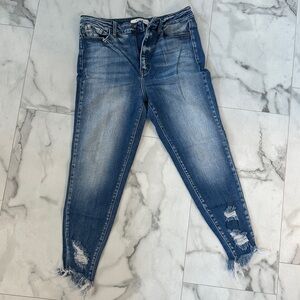 KanCan Distressed Ankle Skinny Jeans in Blue Wash